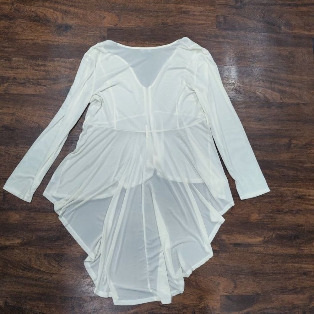 Love University Women's White Sheer Zipper Front High Low Long Sleeve Blouse 3XL - Picture 3 of 9